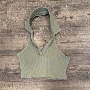 Green Ribbed Halter Top